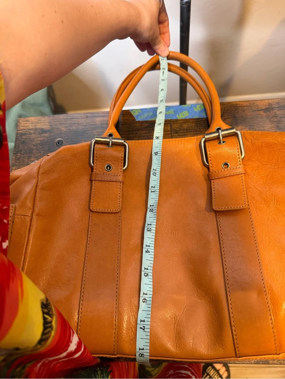 Hype faux leather tan satchel handbag functional side pockets